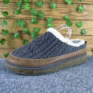 Earth Elements Acacia Women 7.5 Wide Gray Fabric Slip-On Slippers Faux Fur Cozy